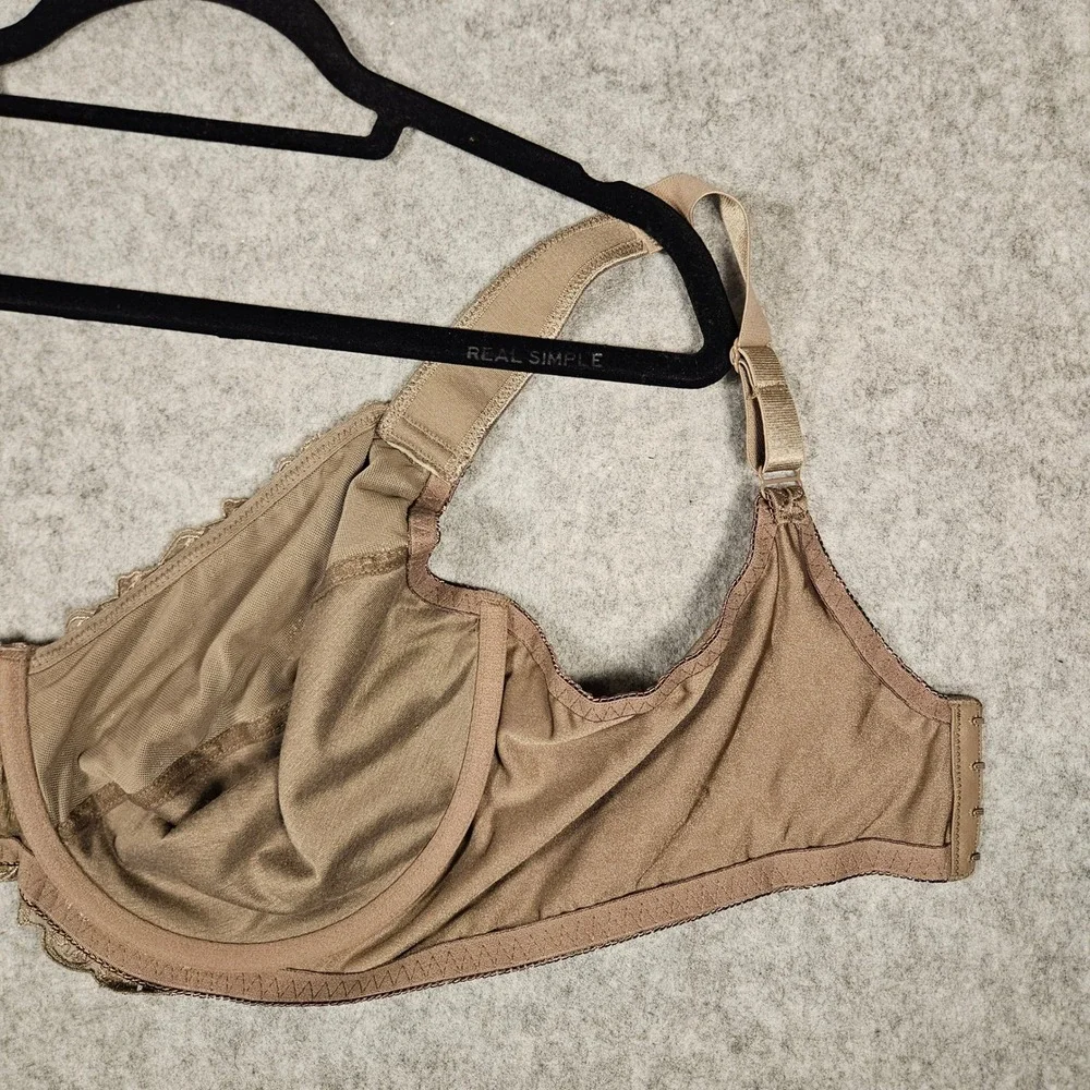 TELIMUSSTO Womens Brown Lace Embroidered Underwire Bra Comfort Support Sz 46DDD